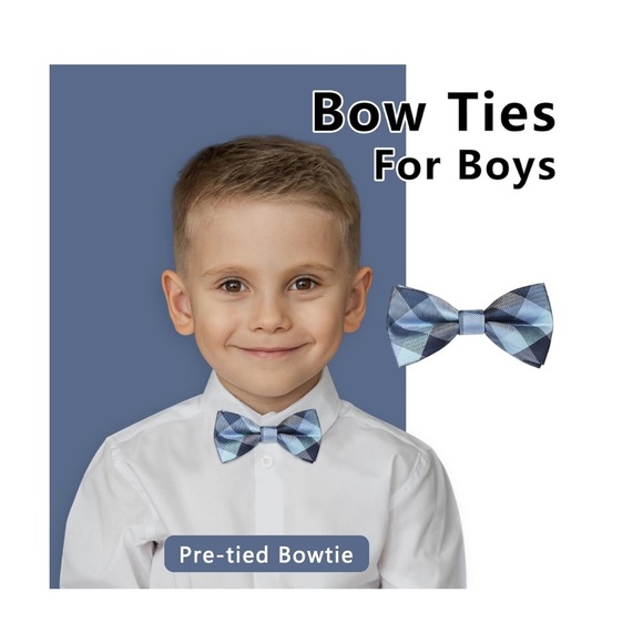 Silk Bow Tie and pocket square for Boys Pre Tied adjustable bowtie blue NWT - Picture 2 of 7